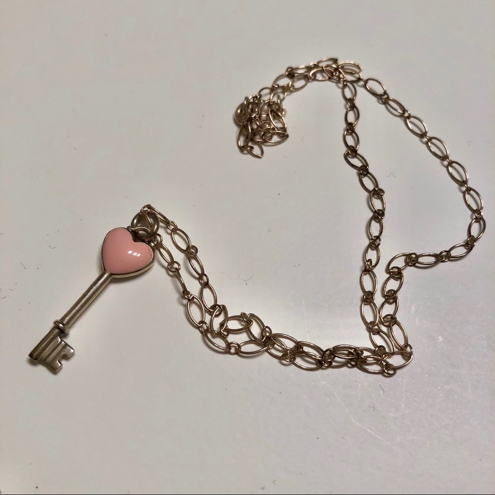 Tiffany and Co. Pink Enamel Heart Key Necklace